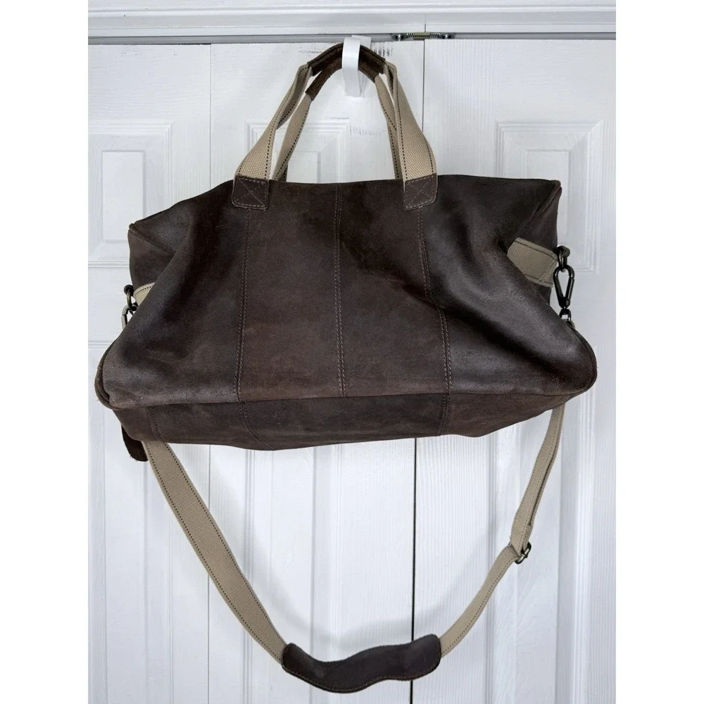 National Geographic Explorer Brown Suede Khaki Canvas Trim Duffel Bag NEW